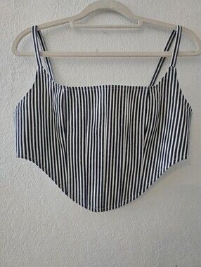 Lioness Navy and White Striped Square-Neck Corset Top